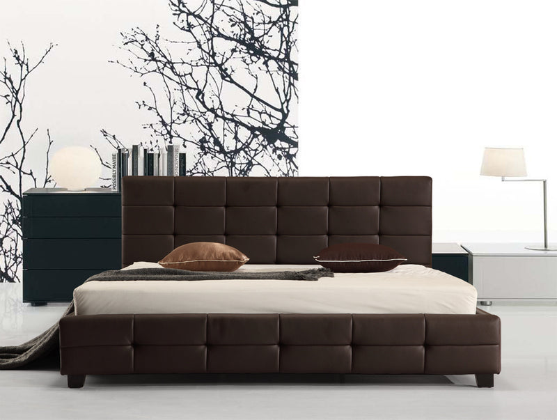 King PU Leather Deluxe Bed Frame Brown