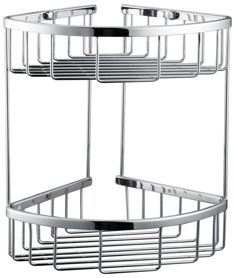 2-Tier Corner Bathroom Basket Shelf Rail Rack