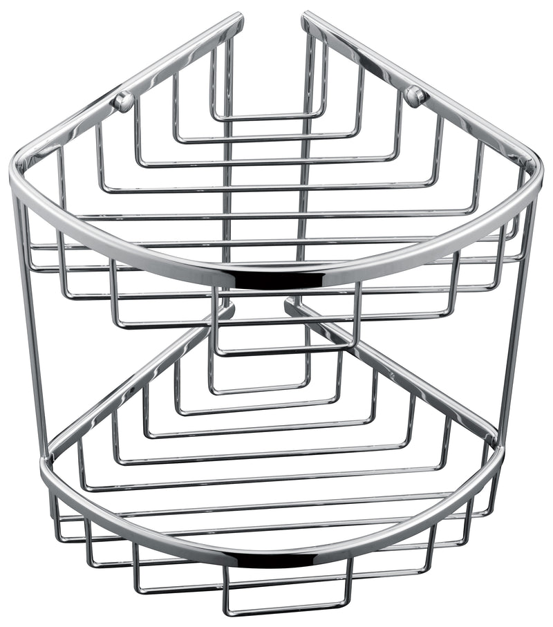 2-Tier Corner Bathroom Basket Shelf Rail Rack