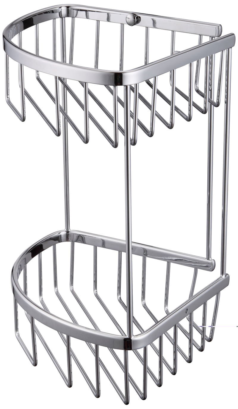 2-Tier Corner Bathroom Basket Shelf Rail Rack