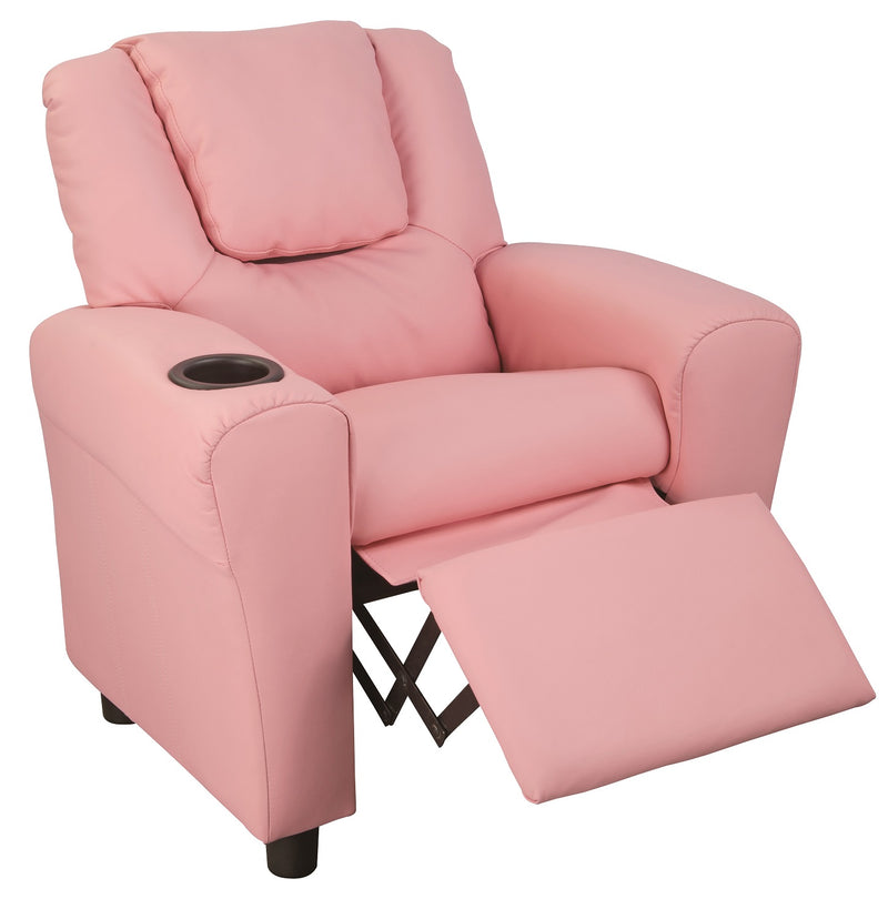 PU Leather Kids Recliner with Drink Holder