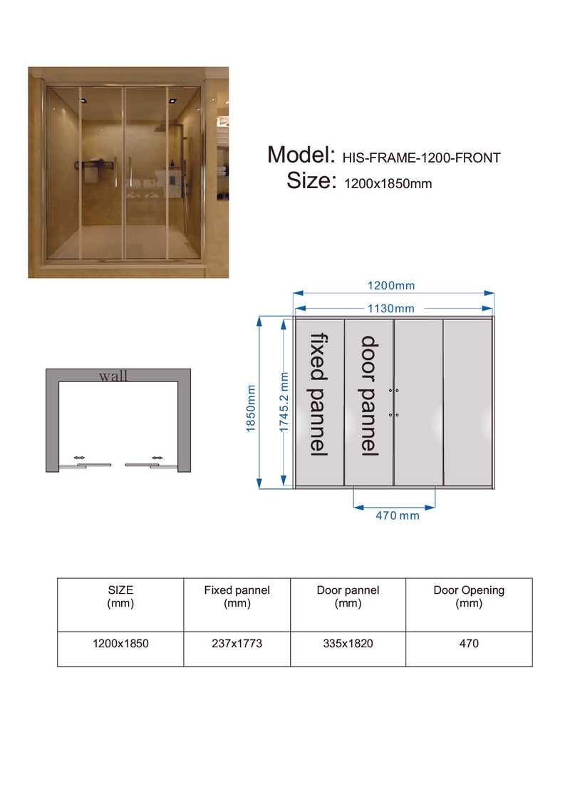 1200mm Sliding Door Safety Glass Shower Screen By Della Francesca