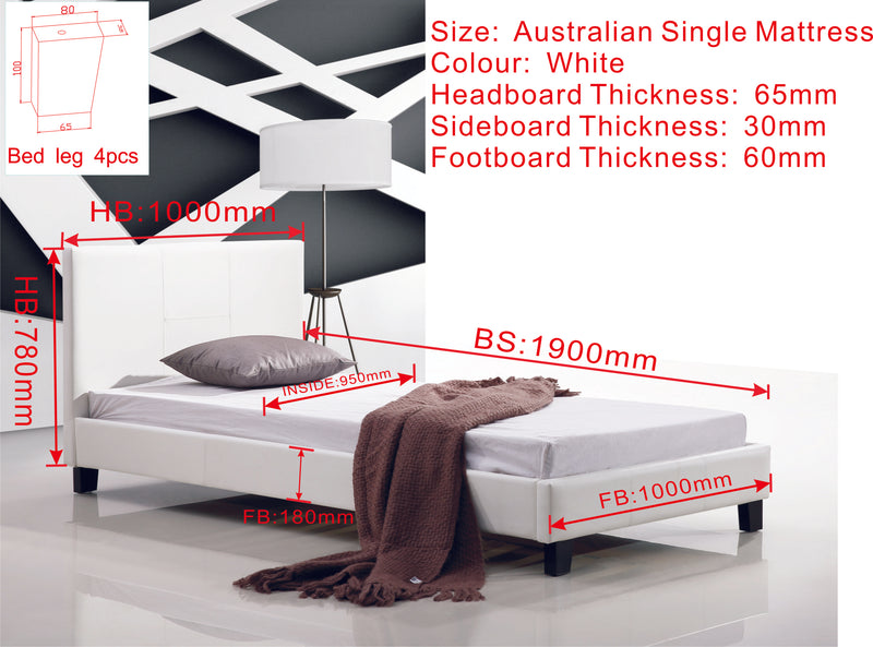 Single PU Leather Bed Frame White