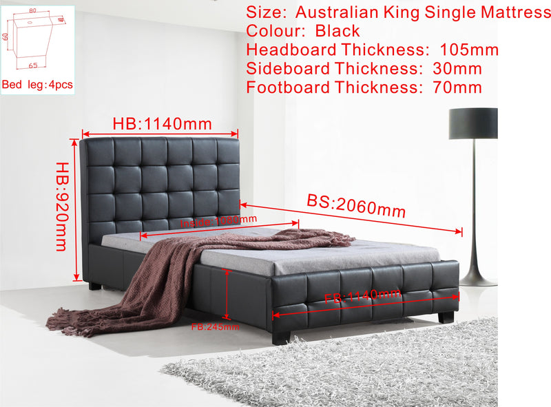 King Single PU Leather Deluxe Bed Frame Black