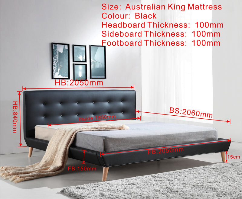 King PU Leather Deluxe Bed Frame Black