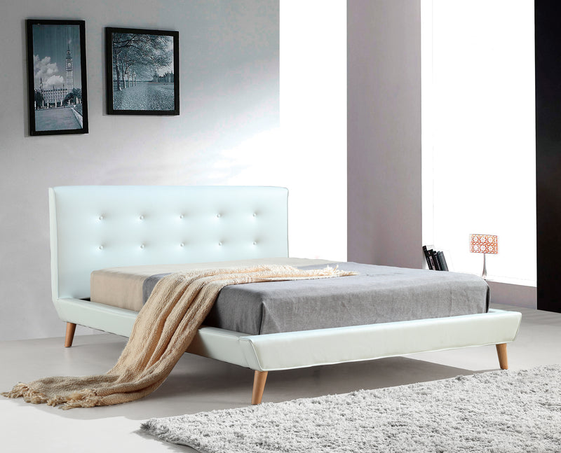 Double PU Leather Deluxe Bed Frame White