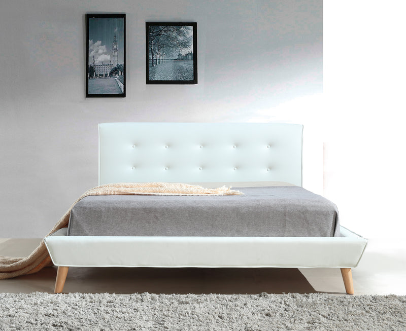 Double PU Leather Deluxe Bed Frame White