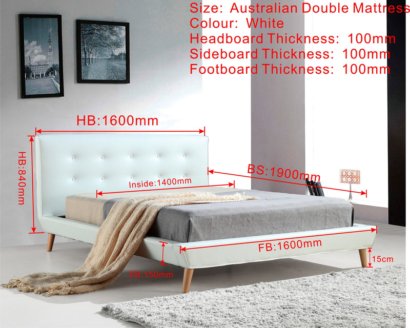 Double PU Leather Deluxe Bed Frame White