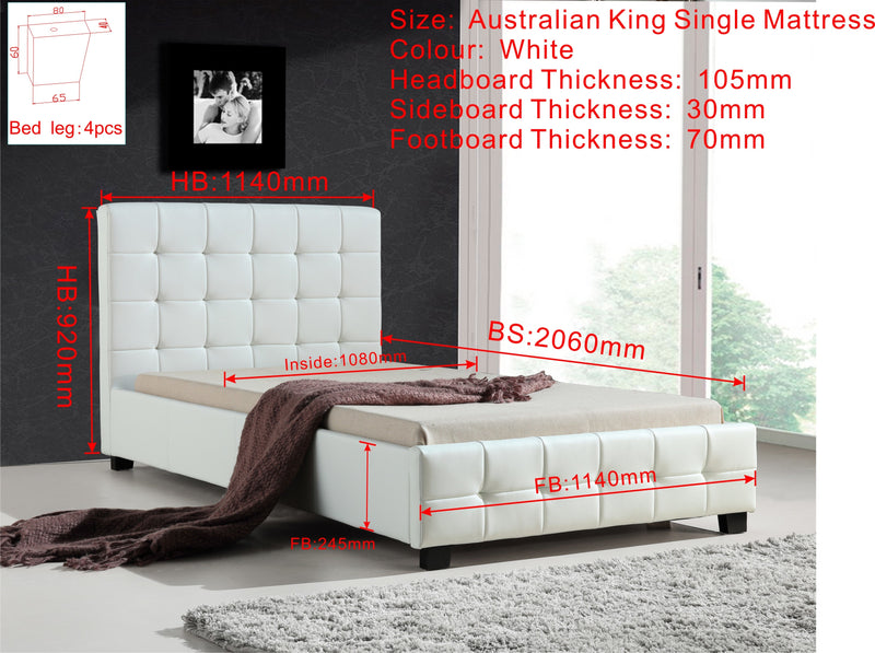 King Single PU Leather Deluxe Bed Frame White