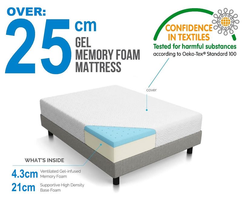 Palermo Queen 25cm Gel Memory Foam Mattress - Dual-Layered - CertiPUR-US Certified