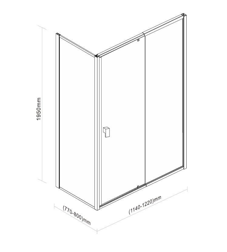 Semi Frameless Shower Screen (114~122)x 195cm & (77~80)x 195cm Side AS/NZS Glass