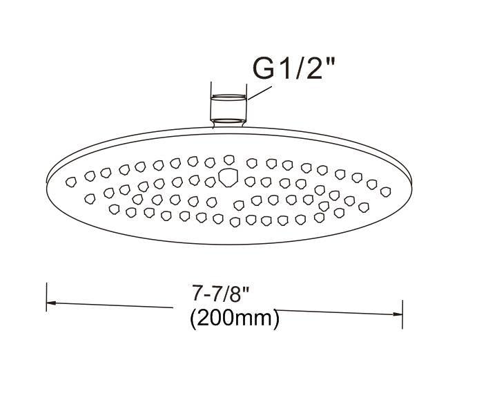 200mm Shower Head Round 304SS Polished Chrome Finish