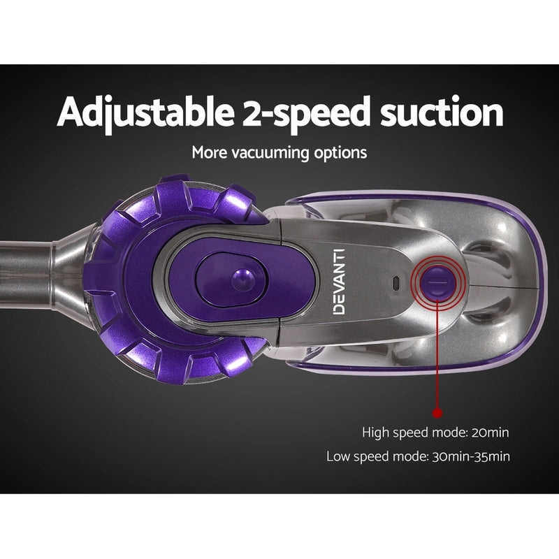 Devanti 150W Stick Handstick Handheld Cordless Vacuum Cleaner 2-Speed with Headlight Purple