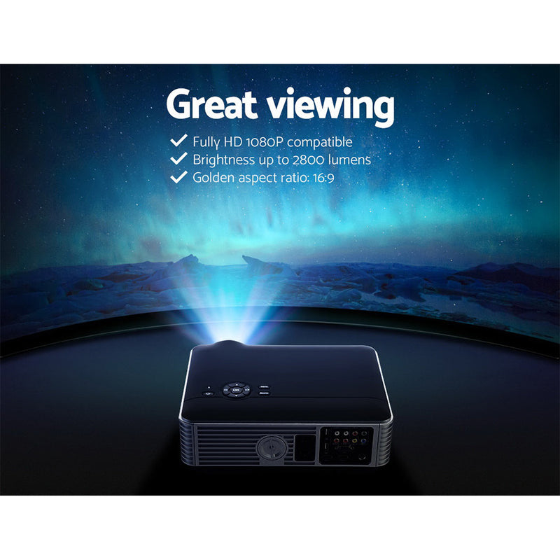 Devanti Mini Video Projector Portable WiFi Bluetooth HD 1080P 2800 Lumens Home Theater