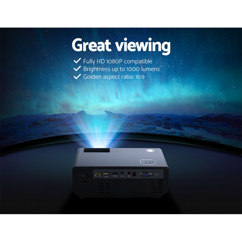 Devanti Mini Video Projector Wifi USB Portable 1000 Lumens HD 1080P Home Theater