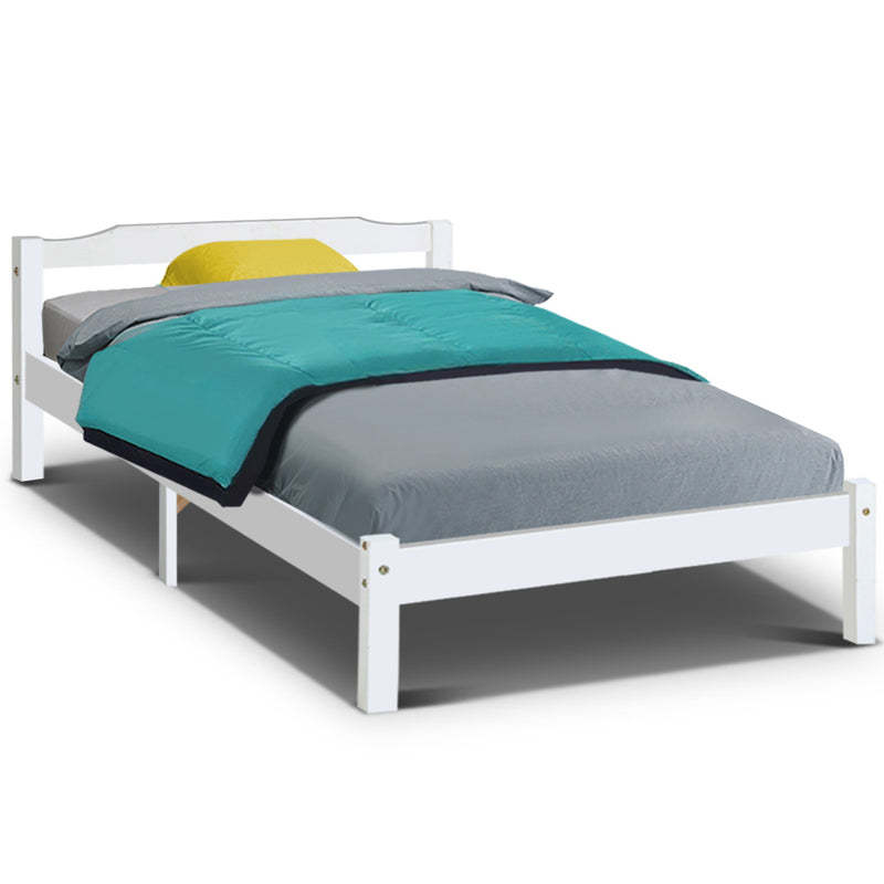 King Single Size Wooden Bed Frame Mattress Base Timber Platform White