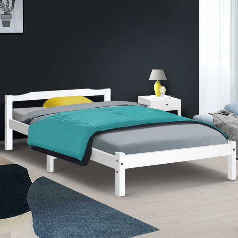 King Single Size Wooden Bed Frame Mattress Base Timber Platform White