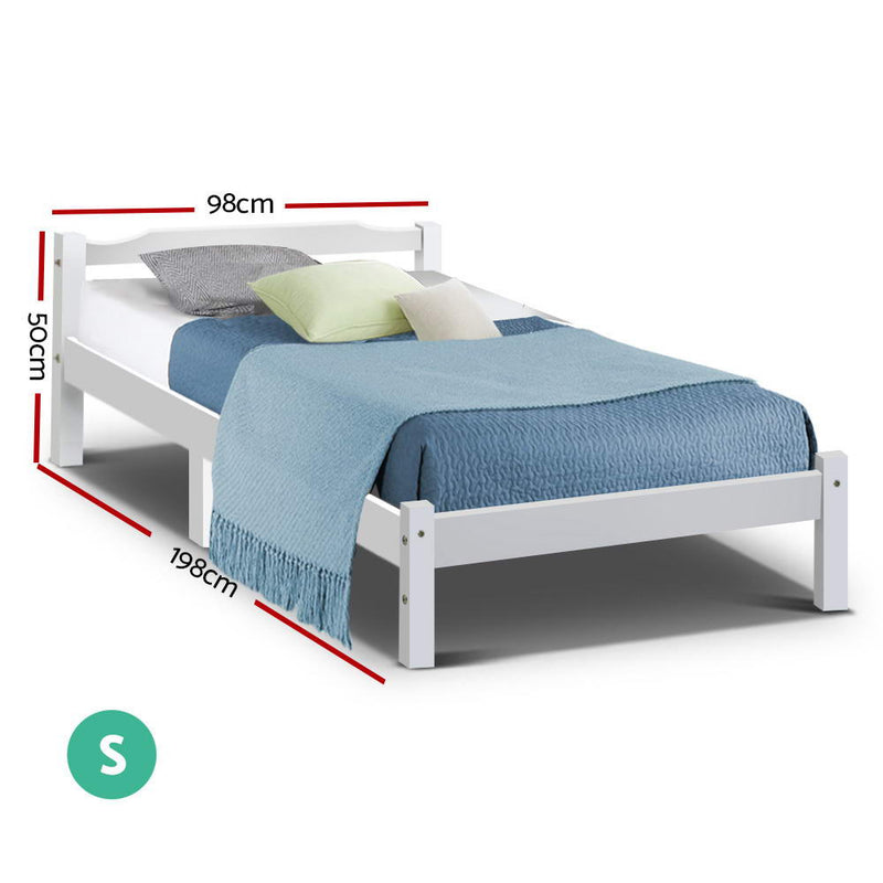 Single Size Wooden Bed Frame Mattress Base Timber Platform White