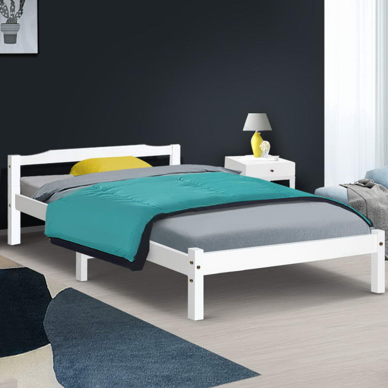 Single Size Wooden Bed Frame Mattress Base Timber Platform White