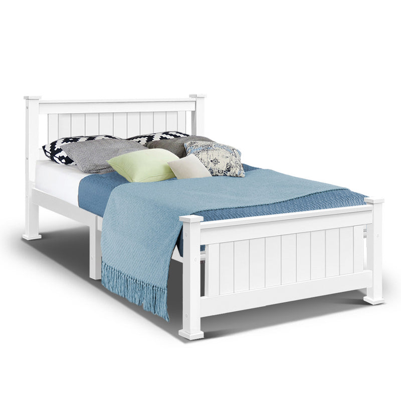 King Single Wooden Bed Frame - White