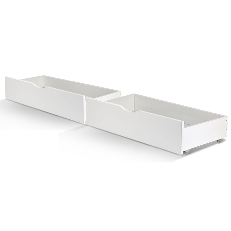 2x Storage Drawers Trundle for Single Wooden Bed Frame Base Timber White