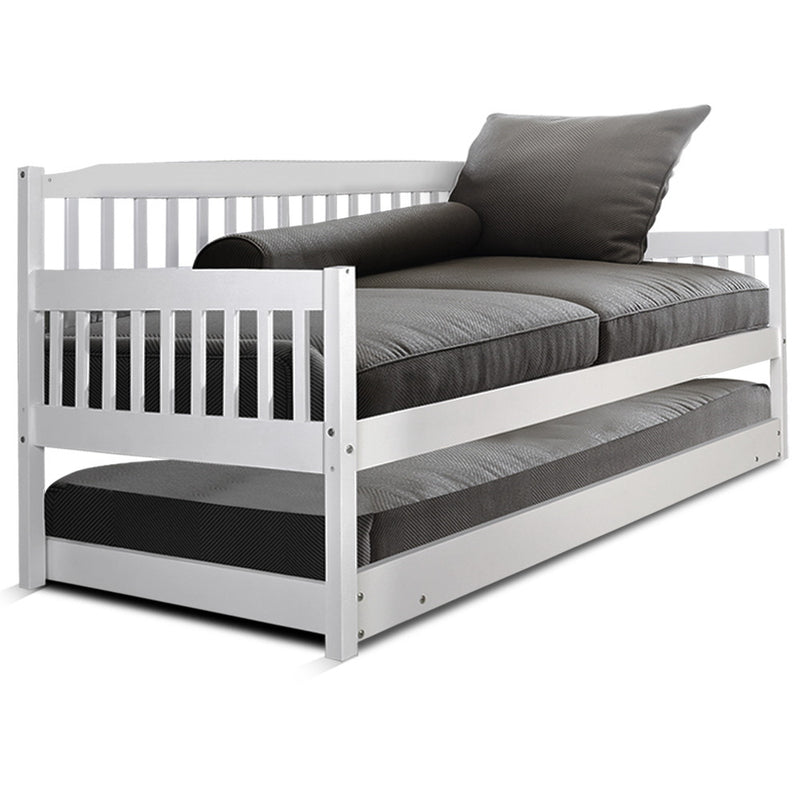 Single Wooden Trundle Bed Frame Timber Kids Adults