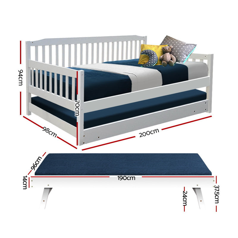 Single Wooden Trundle Bed Frame Timber Kids Adults