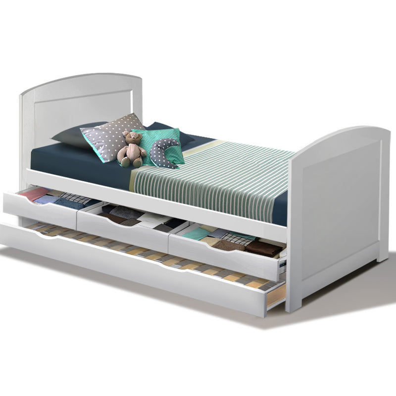 Single Wooden Trundle Bed Frame Timber Kids Adults