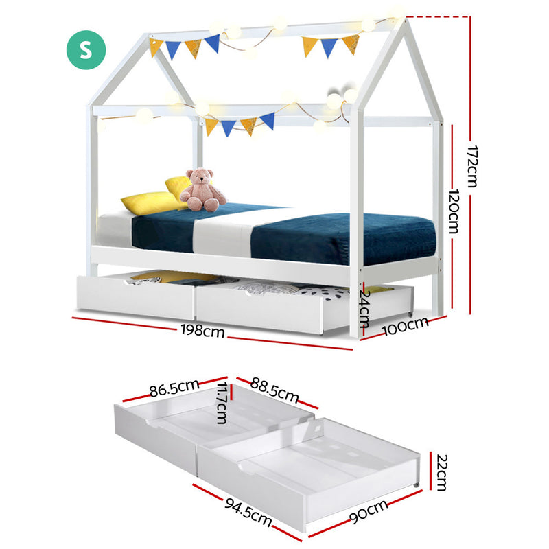 Wooden Bed Frame Single Size Mattress Base Pine Timber Platform White BALI