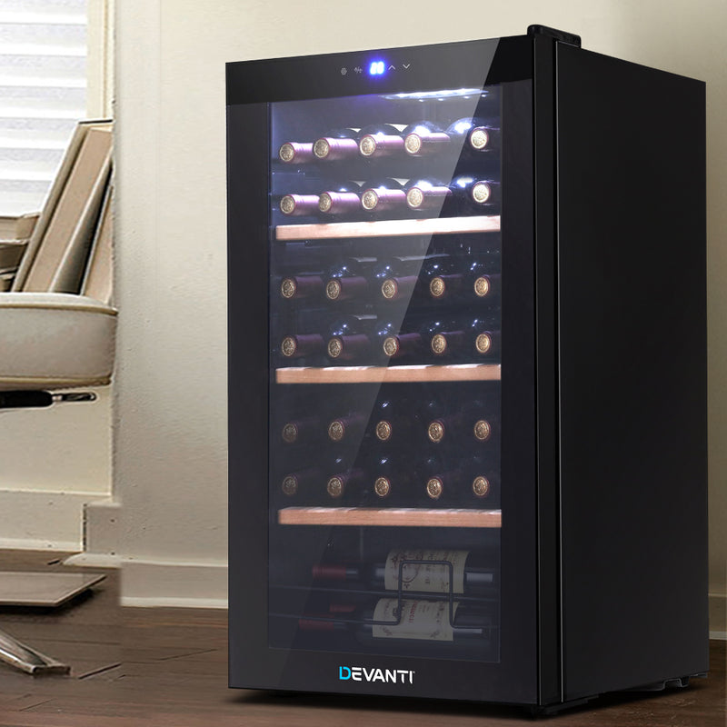 Devanti 34 Bottles Wine Cooler Compressor Chiller Beverage Fridge