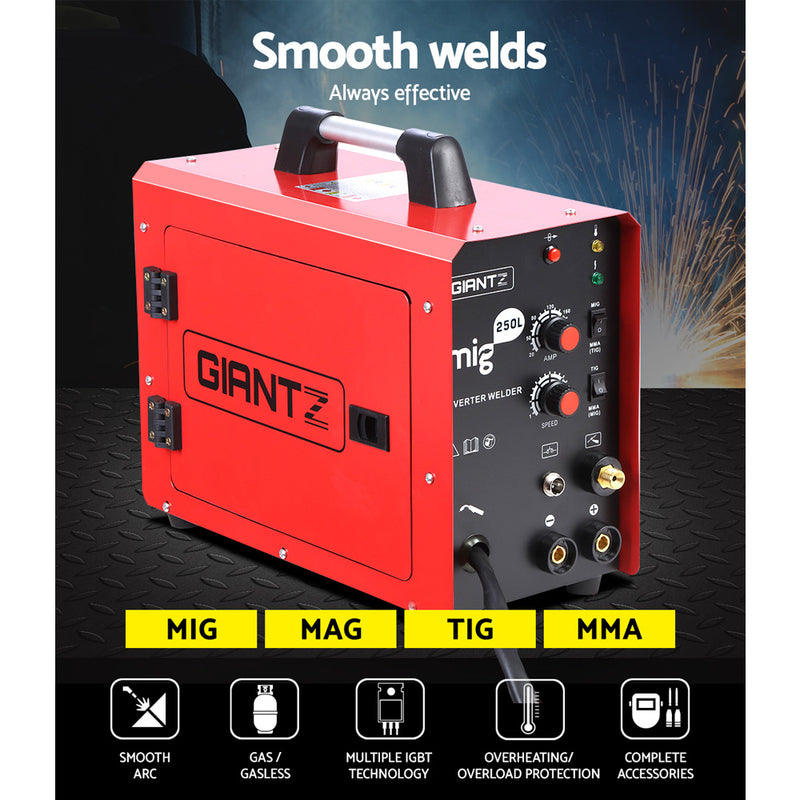 GIANTZ MIG Welding Machine DC Inverter Welder MAG MMA ARC Gas Gasless IGBT 250Amp