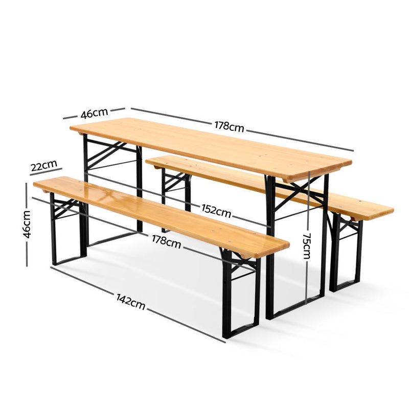 Wooden Outdoor Foldable Bench Set - Natural