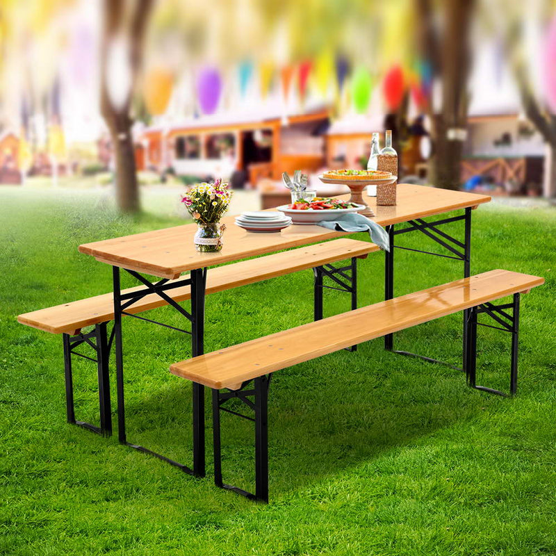 Wooden Outdoor Foldable Bench Set - Natural