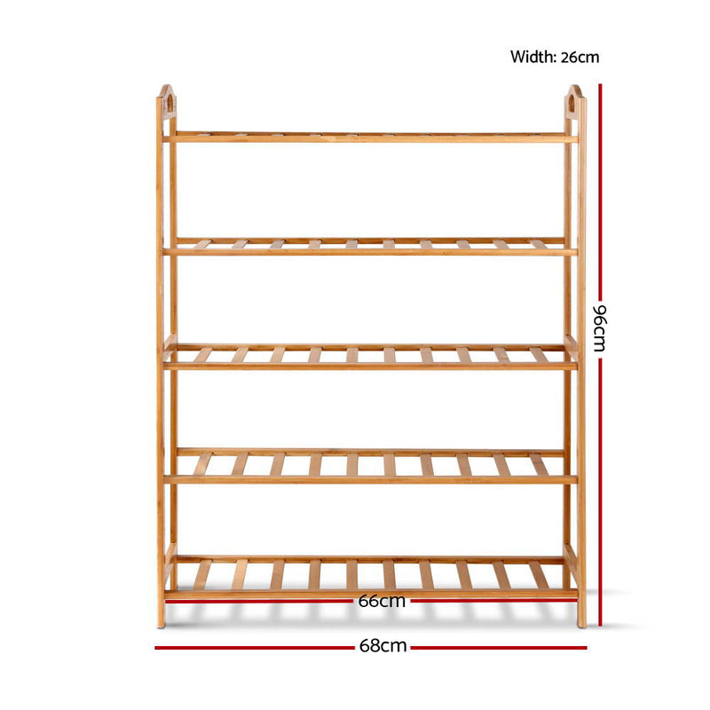 5-Tier Bamboo Shoe Rack Organiser Storage Shelf Stand Shelves