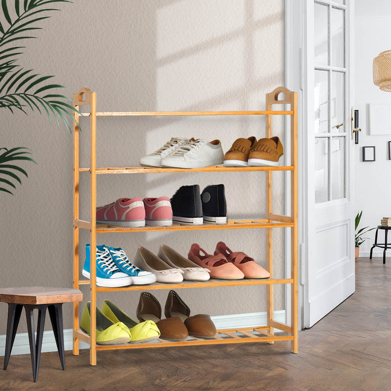 5-Tier Bamboo Shoe Rack Organiser Storage Shelf Stand Shelves