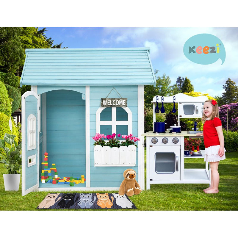 Kids Wooden Cubby House Outdoor Playhouse Pretend Play Set Childrens Toy