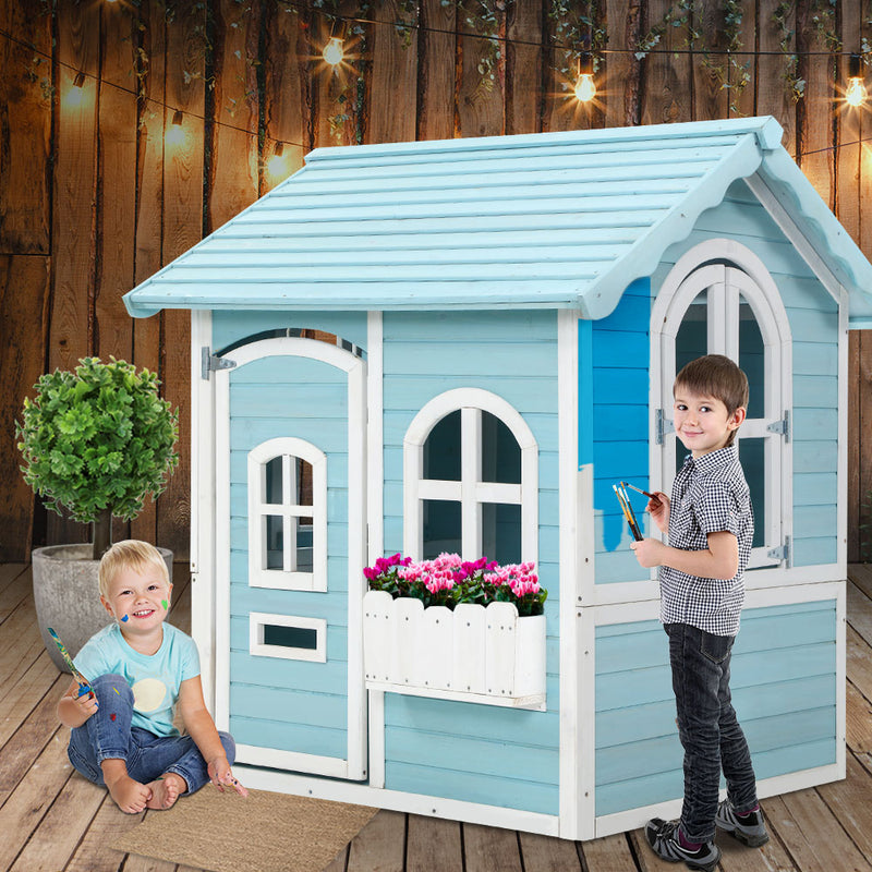 Kids Wooden Cubby House Outdoor Playhouse Pretend Play Set Childrens Toy