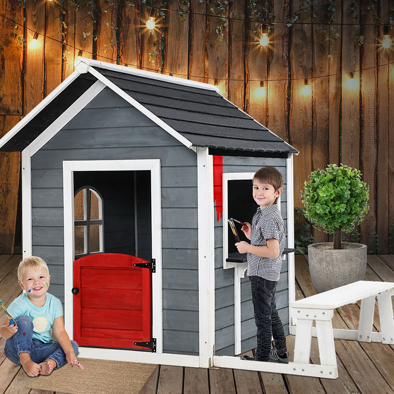 Kids Cubby House Outdoor Pretend Play Bench Wooden Playhouse Childrens