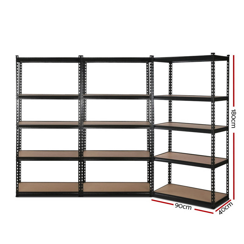 3x0.9M 5-Shelves Steel Warehouse Shelving Racking Garage Storage Rack Black