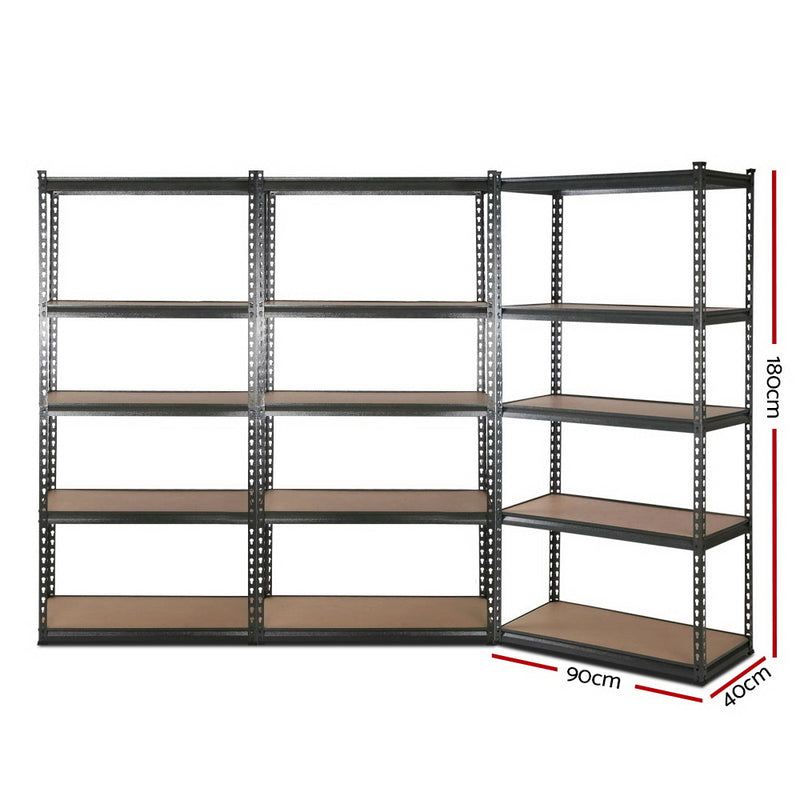 3x0.9M 5-Shelves Steel Warehouse Shelving Racking Garage Storage Rack Grey