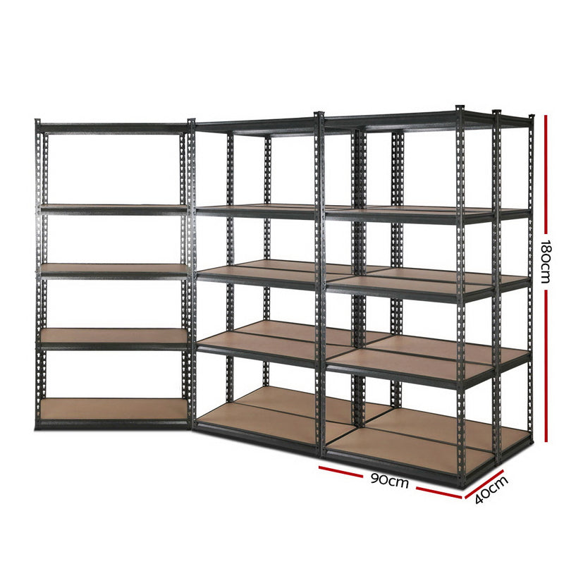 5x0.9M 5-Shelves Steel Warehouse Shelving Racking Garage Storage Rack Grey