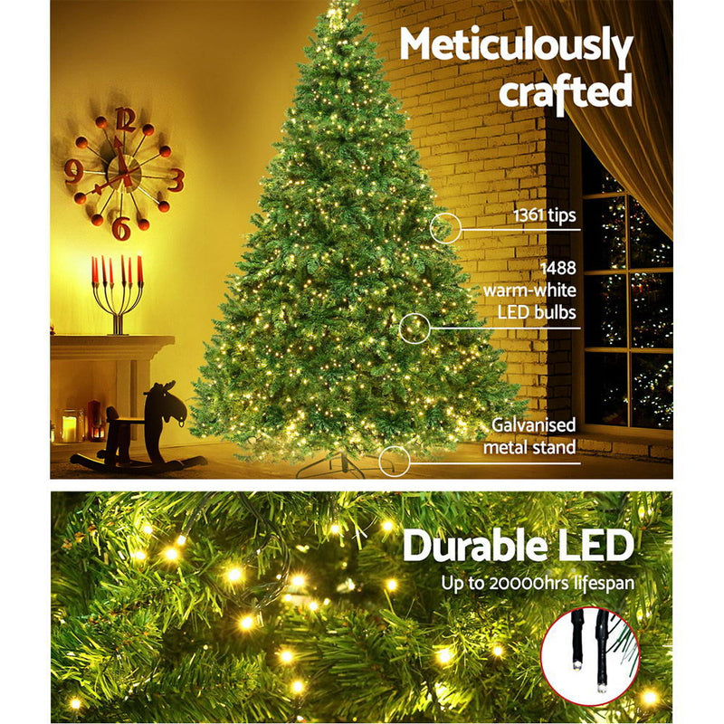 2.4M 8FT Christmas Tree 1488 LED Lights 1488 Tips Warm White Green