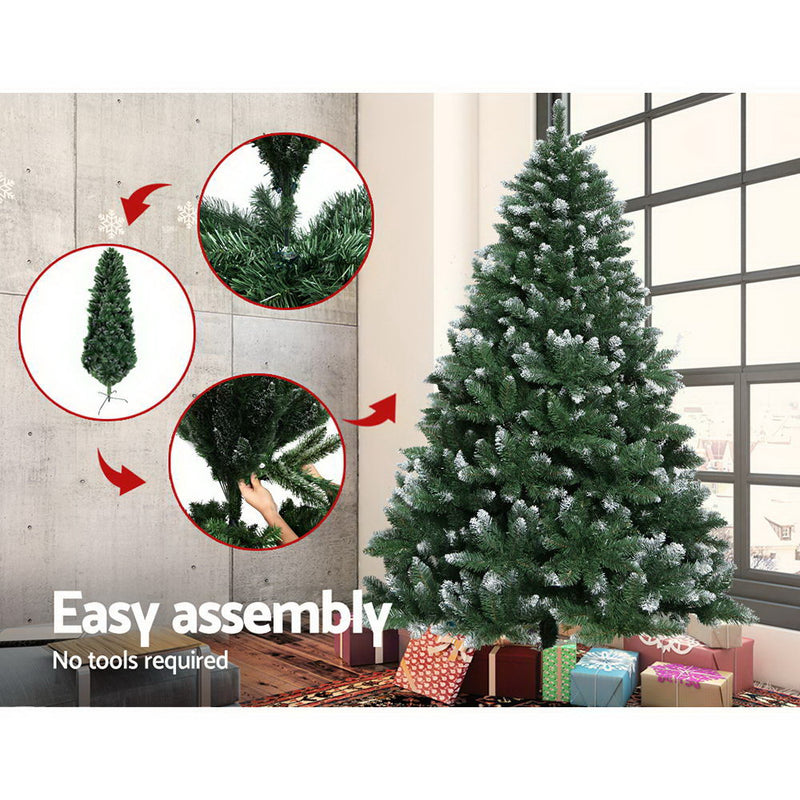 2.4M 8FT Christmas Tree Xmas Home Decoration 1400 Tips Snowy Green