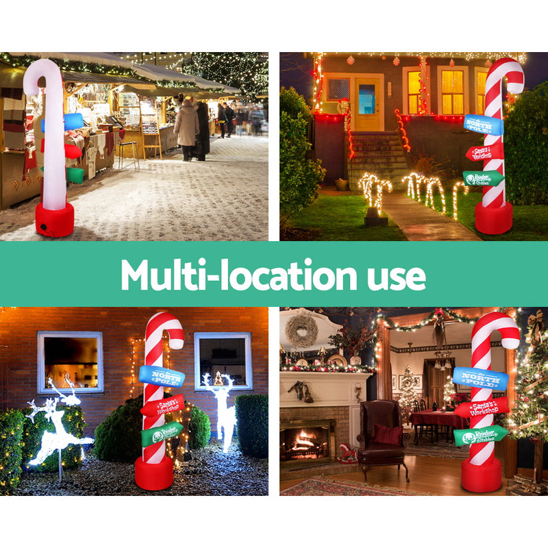 2.4M Christmas Inflatable Santa Guide Candy Pole Xmas Decor LED