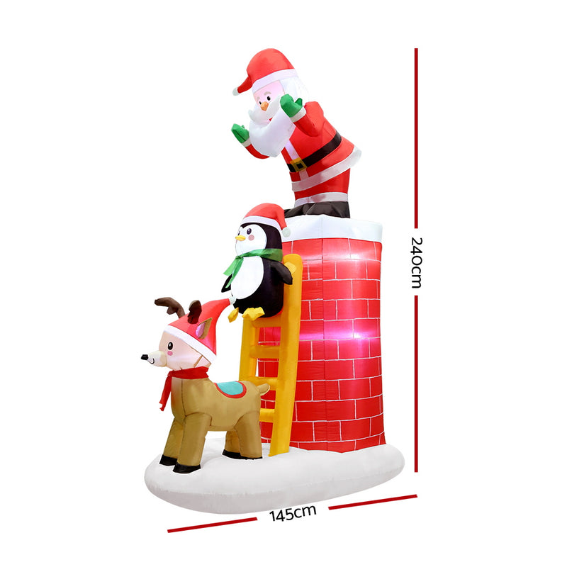 2.4M Christmas Inflatable Santa on Chimney Decorations Outdoor LED