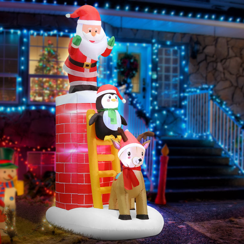 2.4M Christmas Inflatable Santa on Chimney Decorations Outdoor LED