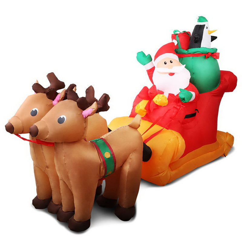 2.2M Christmas Inflatable Santa Sleigh Ride Reindeer Deer Decor