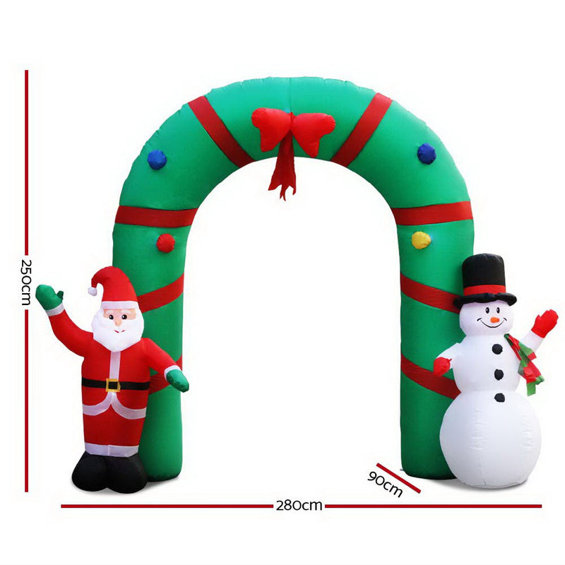 2.8M Christmas Inflatable Giant Arch Way Santa Snowman Light Decor