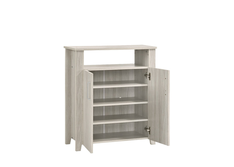 2 Door Shoe Cabinet With Open Shelf In White Oak