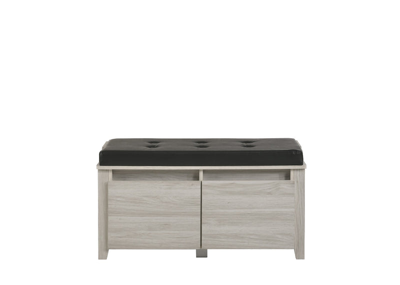 2 Drawers Bench Stool Storage Ottoman With Leather Upholstery In White Oak